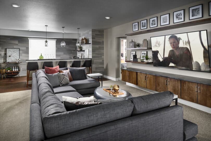 Basement home theater in Ovation One at Brighton Crossings by Brookfield Residential in Brighton, CO