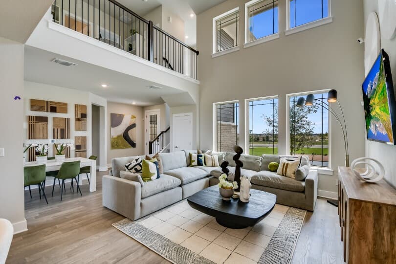 Living area in Columbia at Urban Courtyard Homes at Easton Park in Austin TX