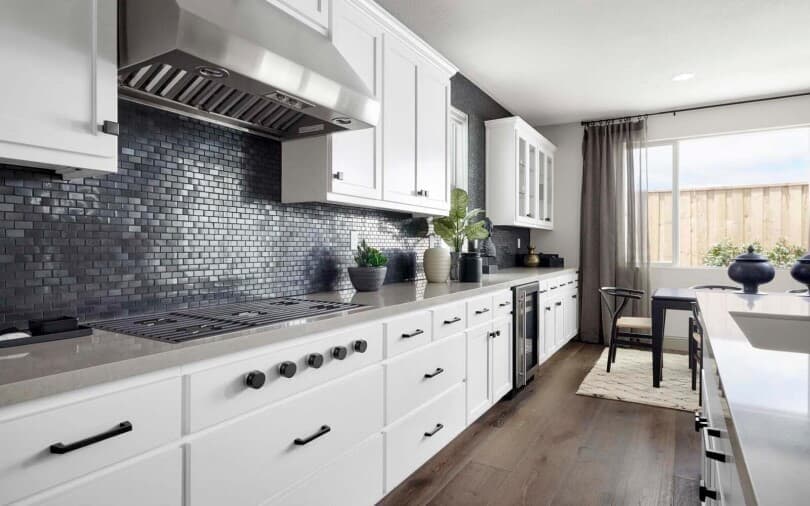 Tile detail in the kitchen of Residence 1 at Mulholland at Boulevard in Dublin CA