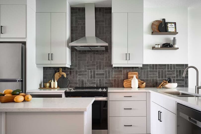 Kitchen in Alameda Plan of Townhomes Collection at Crown Park Community in Calgary AB