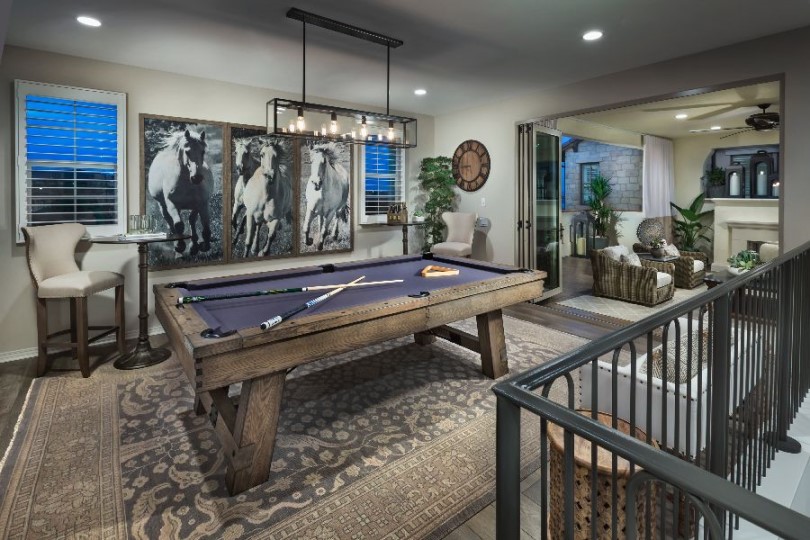 Game room in Residence 2 at Beverly at Eastwood Village in Irvine CA by Brookfield Residential
