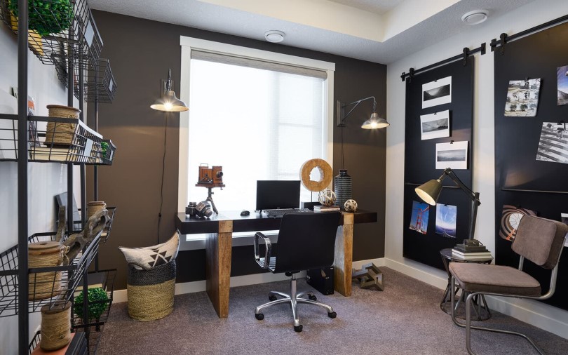Home office in Ruby floor plan in Octave Collection at Livingston by Brookfield Residential Calgary