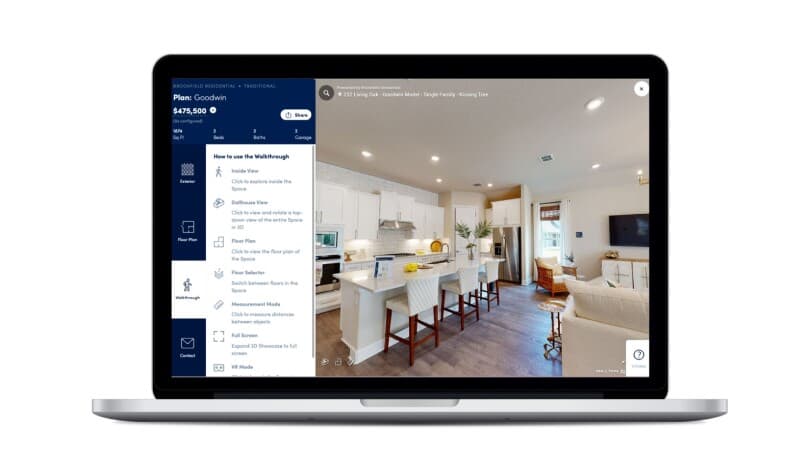 Kitchen rendering and plan details in the Brookfield Residential myVision tool