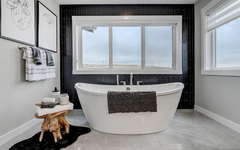 Bathroom in Columbia 24 at Cranstons Riverstone in Calgary AB by Brookfield Residential