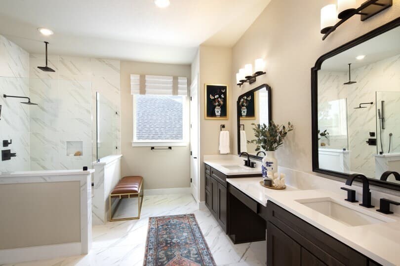 Owners bath in Champlain at Kissing Tree by Brookfield Residential in San Marcos TX