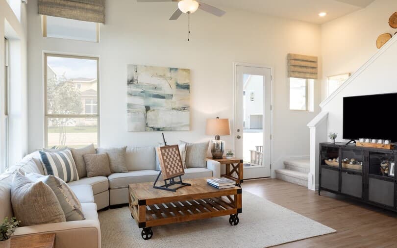 Living area in the Brooklyn floor plan in the Urban Homes Collection at Easton Park in Austin TX