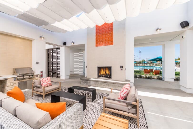 Outdoor clubhouse at Canvas Park at New Haven by Brookfield Residential in Ontario Ranch CA