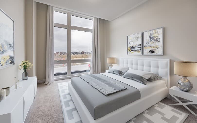 Primary bedroom in Douglas floor plan in the Courtyard Collection at New Seaton in Pickering Ontario
