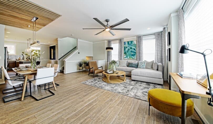 Interior view of the living room in the Glendale plan at Dowden's Station in Clarksburg, MD