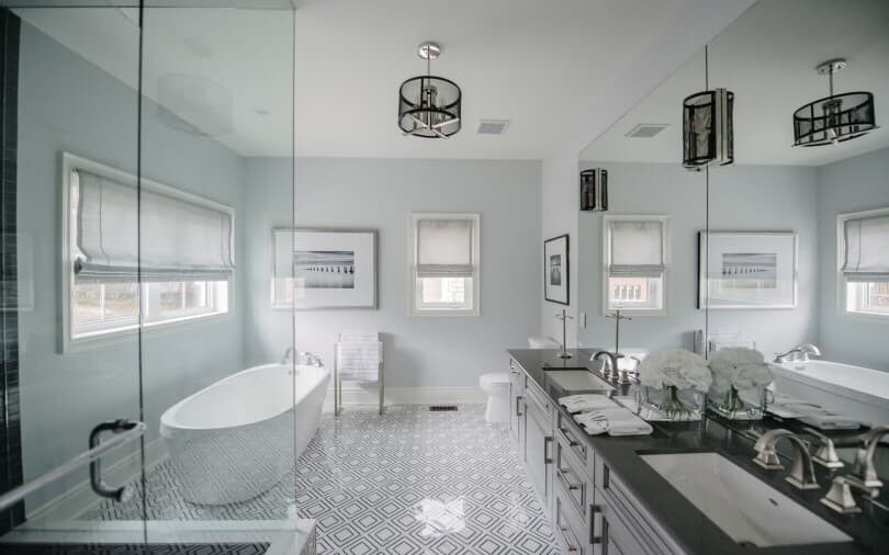 Light and bright primary bathroom in Amethyst at Woodhaven in Aurora, ON