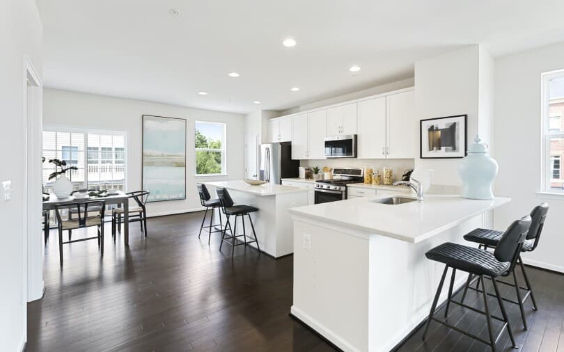Kitchen and breakfast nook in Camden II at Bellamy by Brookfield Residential in Clarksburg MD
