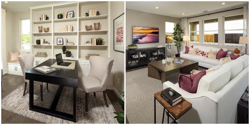 Office and family room at Residence 5 at Chandler in Brentwood, CA