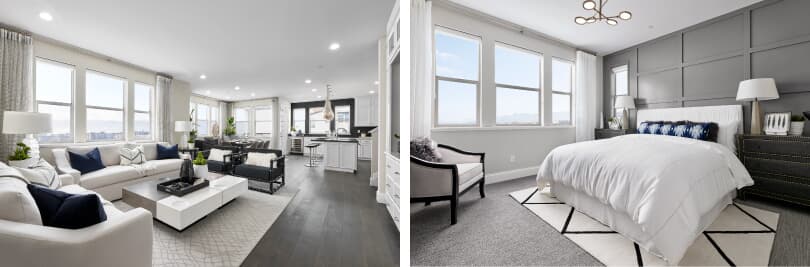 L: Fillmore Great Room; R: Fillmore Bedroom | Boulevard in Dublin, California | Brookfield Residential