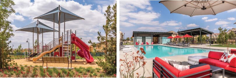 L: Playground; R: Pool - Cherry Park | New Haven in Ontario Ranch, CA