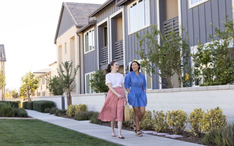 Two women walking through New Haven in Ontario CA