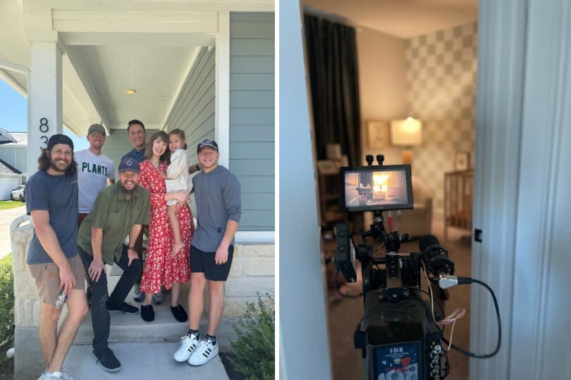 The Liscano family with the Brookfield Residential commercial crew at their home in the Easton Park community Austin during filming.