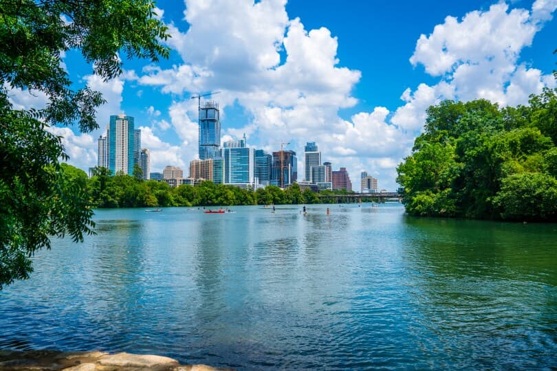 Austin skyline as seen from Zilker Park in Austin, TX