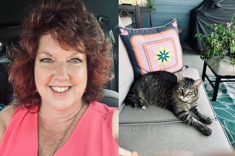 Julie Martin Homeowner at Easton Park in Austin TX and her patio with her cat