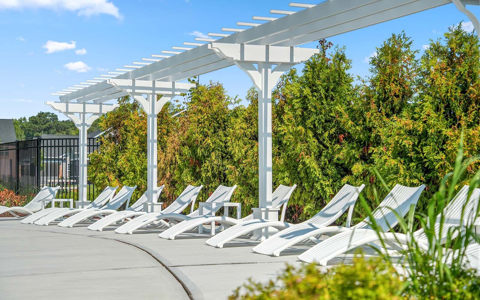 The poolside deck at Lakeside at Trappe. 