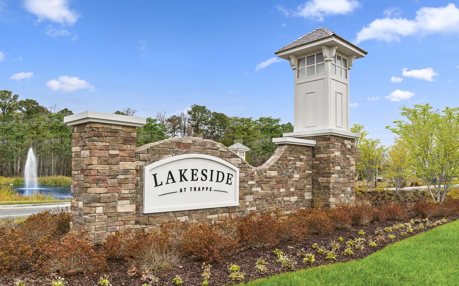 An image of the Lakeside at Trappe entrance monument in Trappe MD by Brookfield Residential
