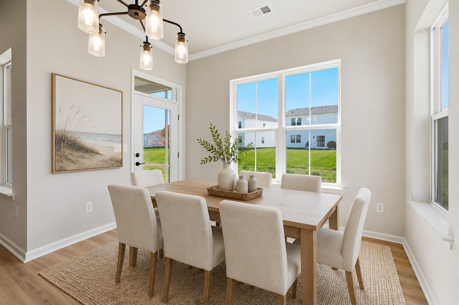 The virtually staged dining room of the Matisse on homesite 132 at Lakeside at Trappe.