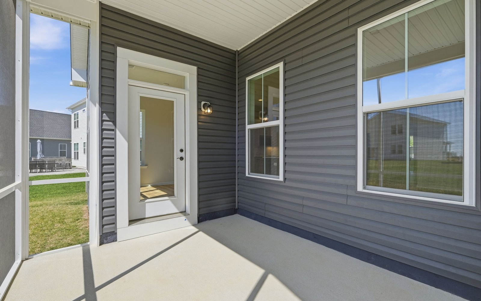 The screened porch of the Matisse on homesite 1132 at Lakeside at Trappe.