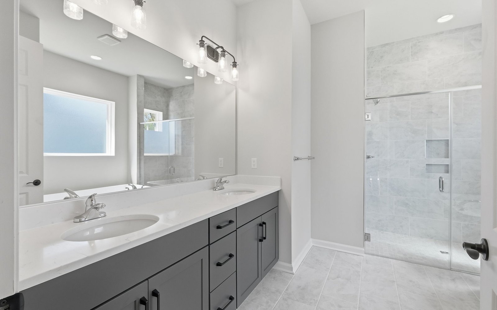 The primary bathroom of the Matisse on homesite 1132 at Lakeside at Trappe.