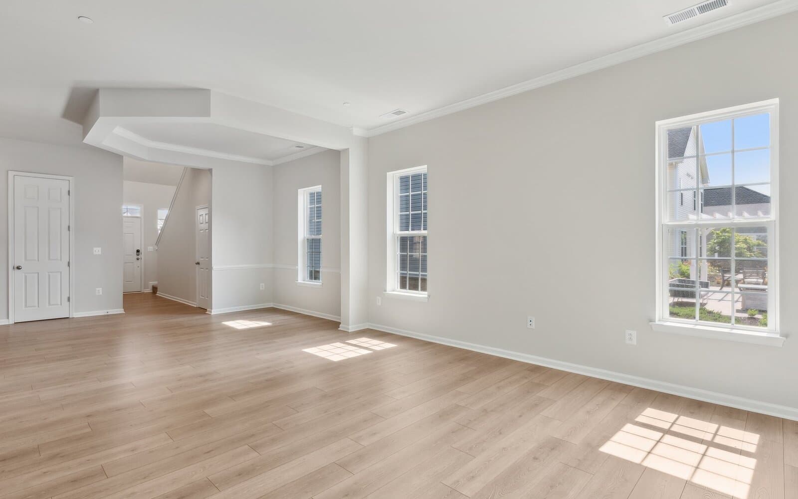 The main level dining and family room of the Douglas on homesite 1005 at Lakeside at Trappe.