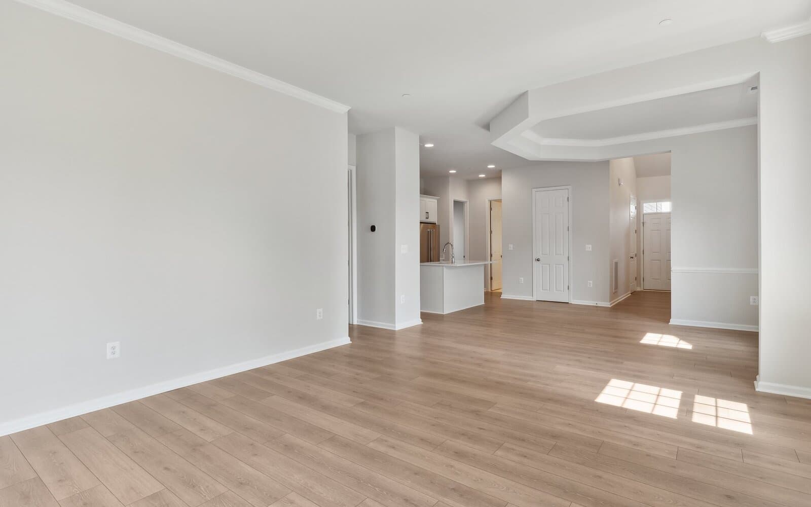 The main level dining and family room of the Douglas on homesite 1005 at Lakeside at Trappe.