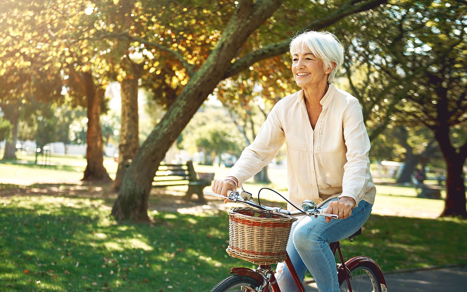A lady riding her bike.