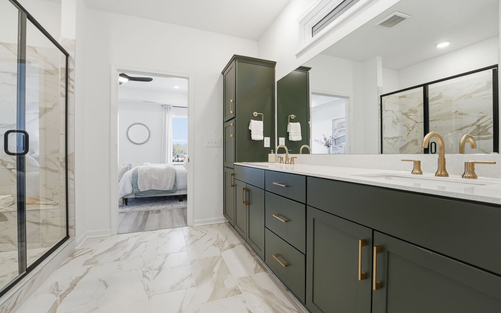The main level primary bathroom of the Delaney by Brookfield Residential.
