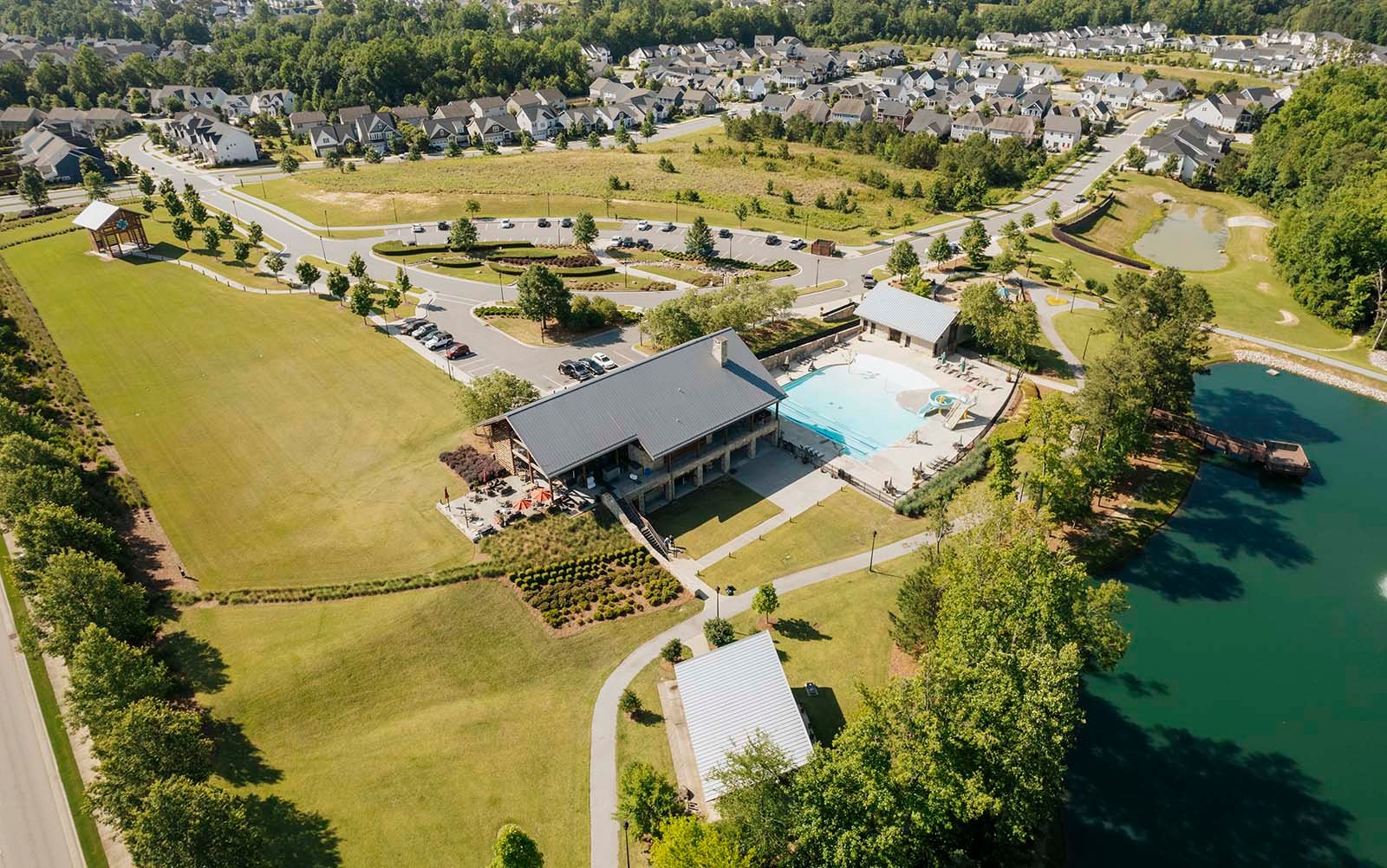 An aerial view of Wendell Falls near Raleigh NC