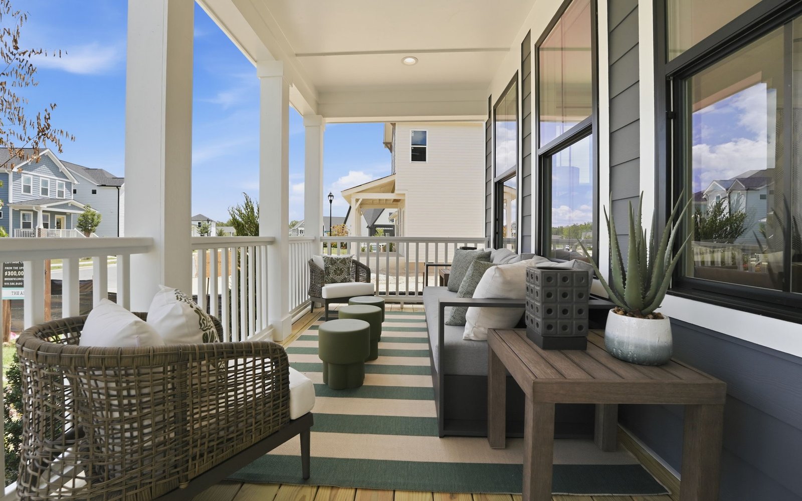 The screened porch of the Aiden single family home by Brookfield Residential at Wendell Falls.