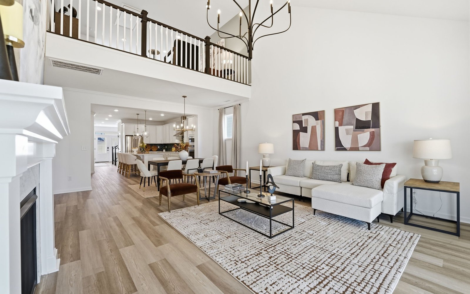 The vaulted ceiling of the great room in the Declan by Brookfield Residential.