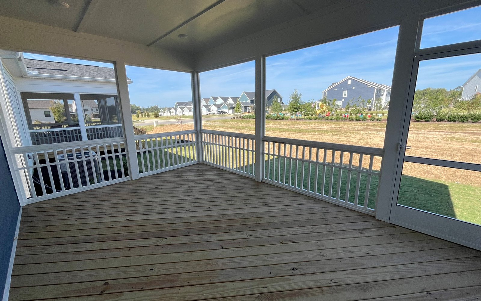 The screened porch of the Declan on homesite 2431 by Brookfield Residential at Wendell Falls.