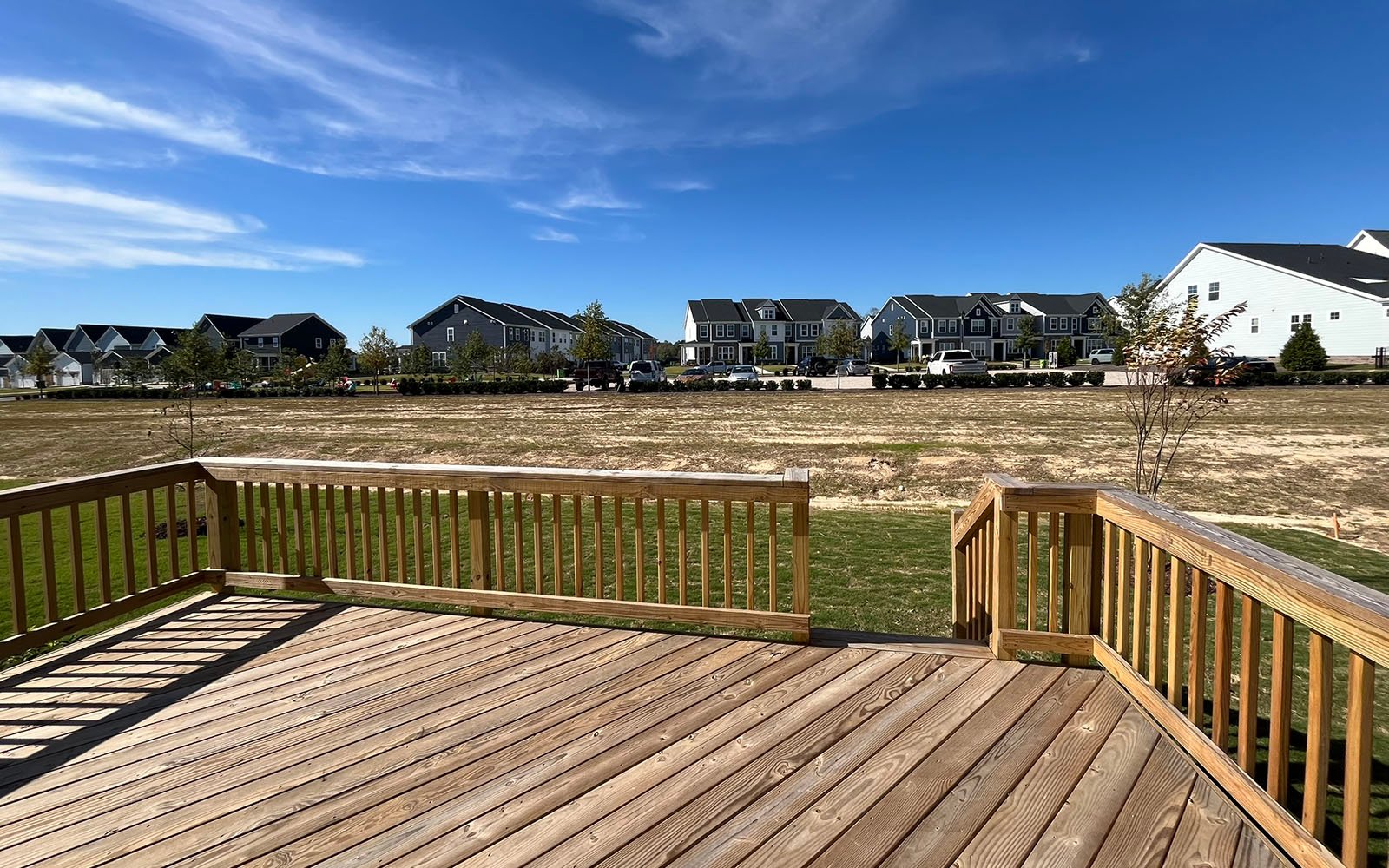 The rear deck of the Declan on homesite 2433 by Brookfield Residential at Wendell Falls.