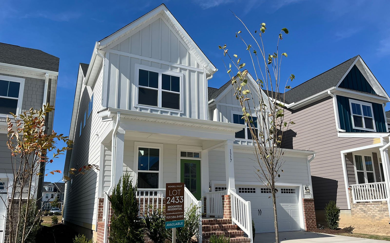 The exterior of the Declan on homesite 2433 by Brookfield Residential at Wendell Falls.