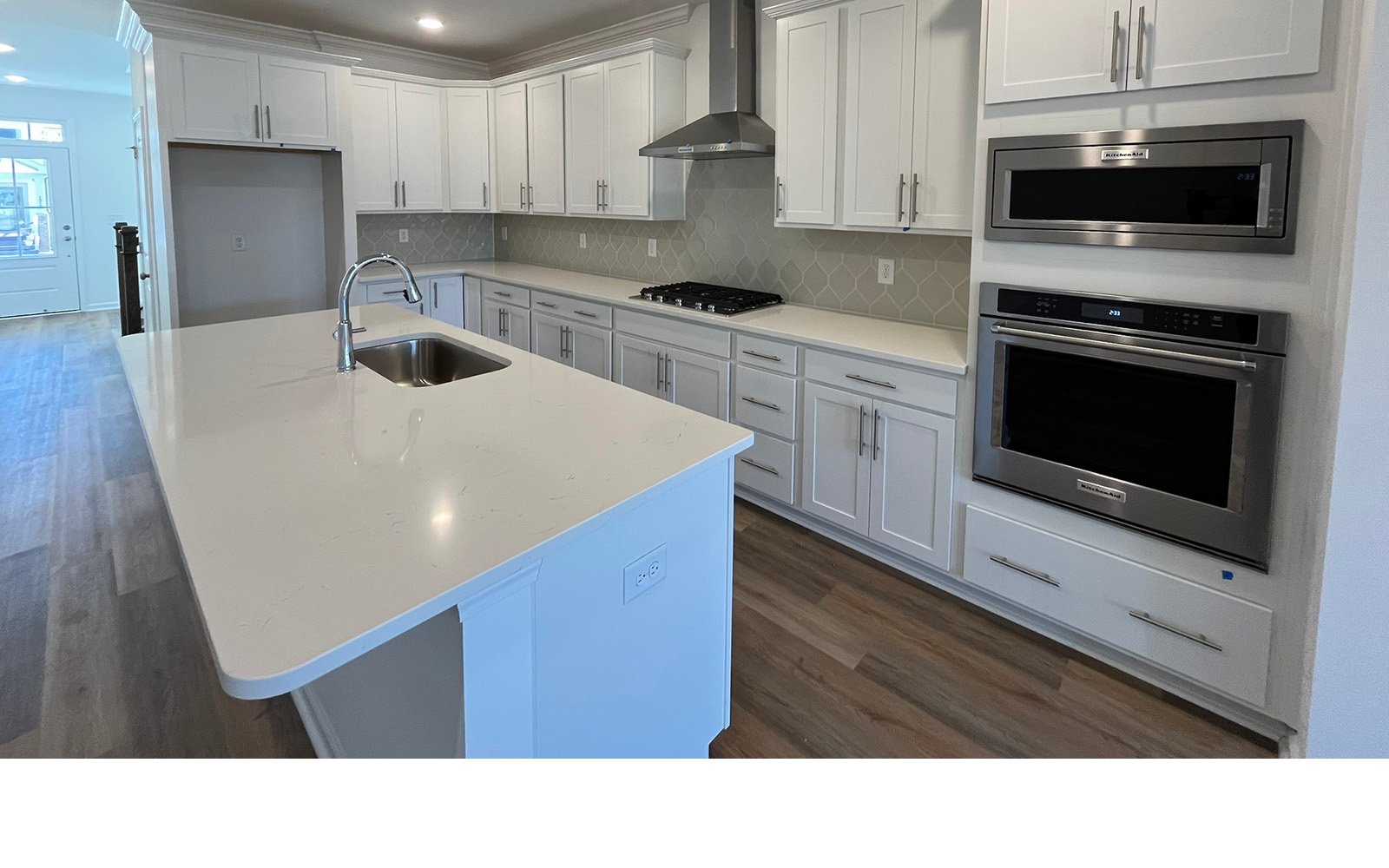 The kitchen in the Declan on homesite 2433 by Brookfield Residential at Wendell Falls.