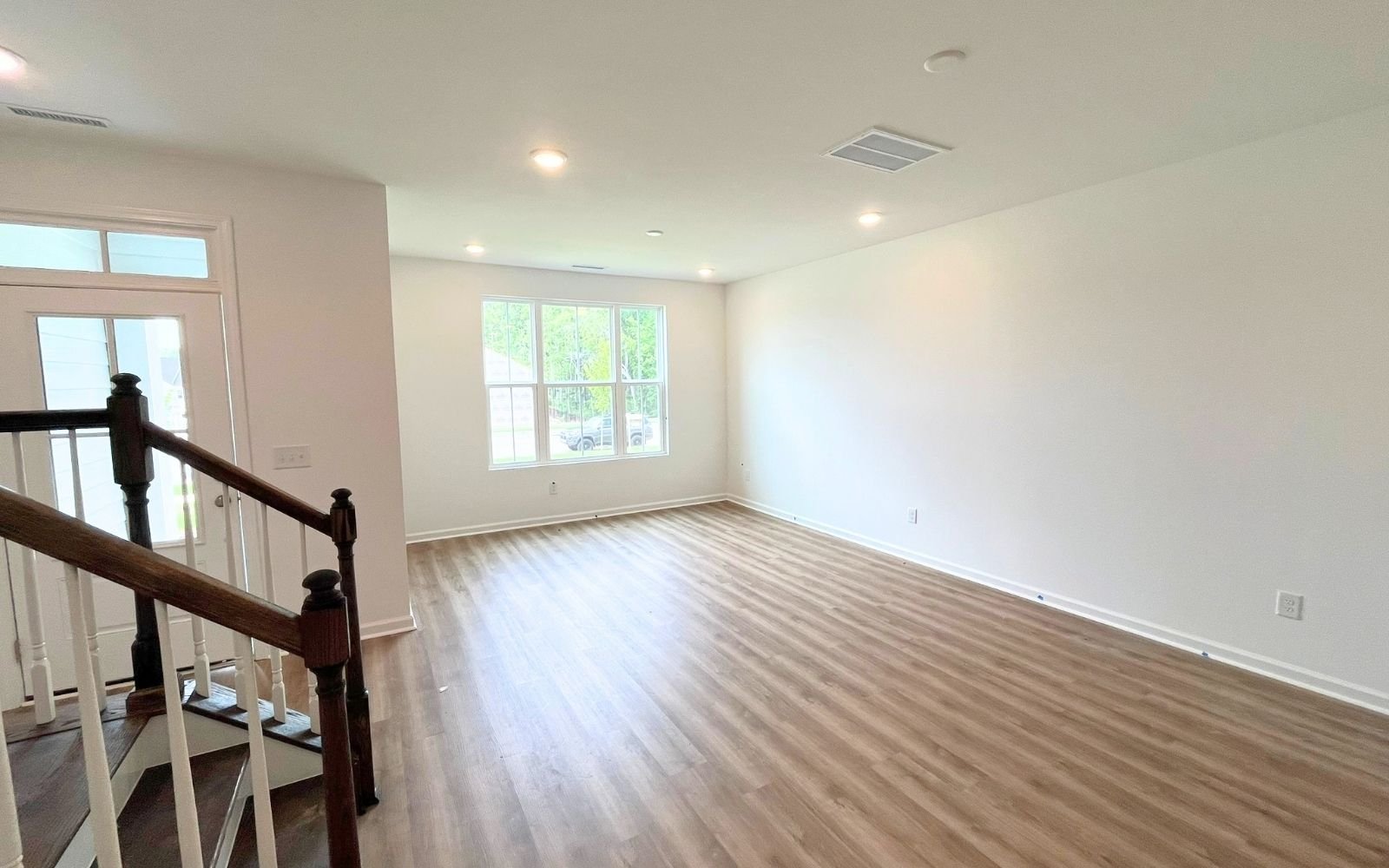 The family room of the Lennox on homesite 2579 by Brookfield Residential at Wendell Falls.