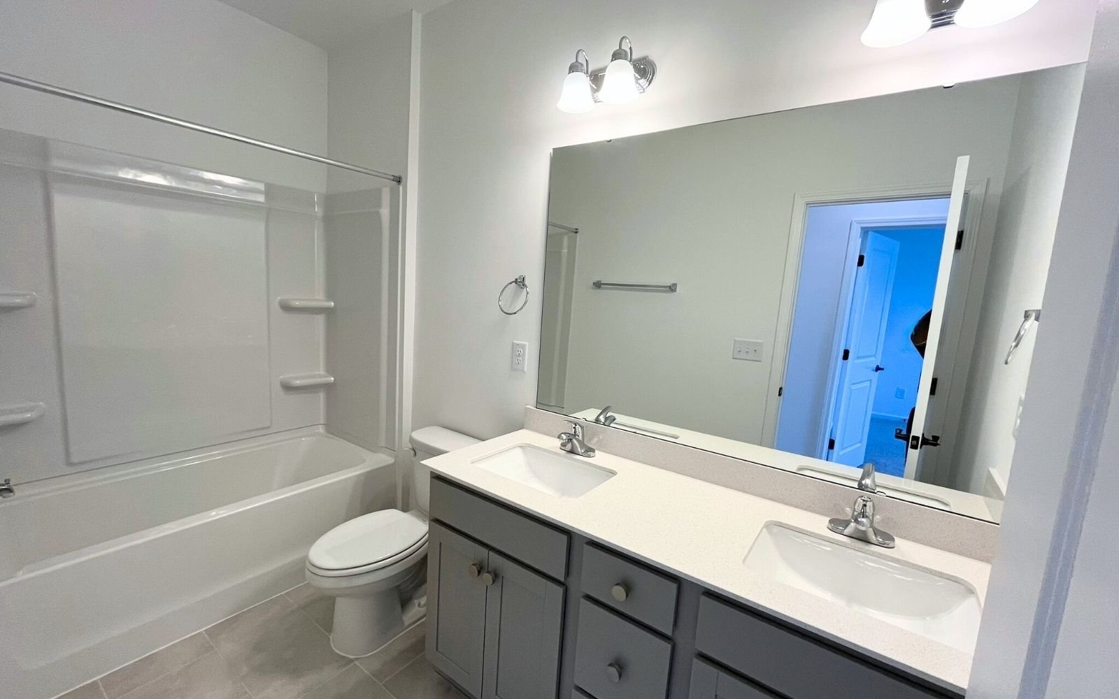 A secondary bathroom in the Morgan on homesite 2560 at Wendell Falls.