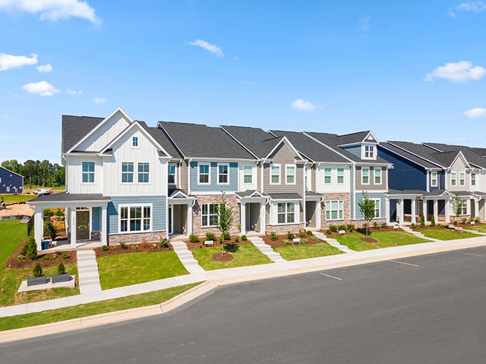 The exterior of the townhomes by Brookfield Residentail at Wendell Falls.