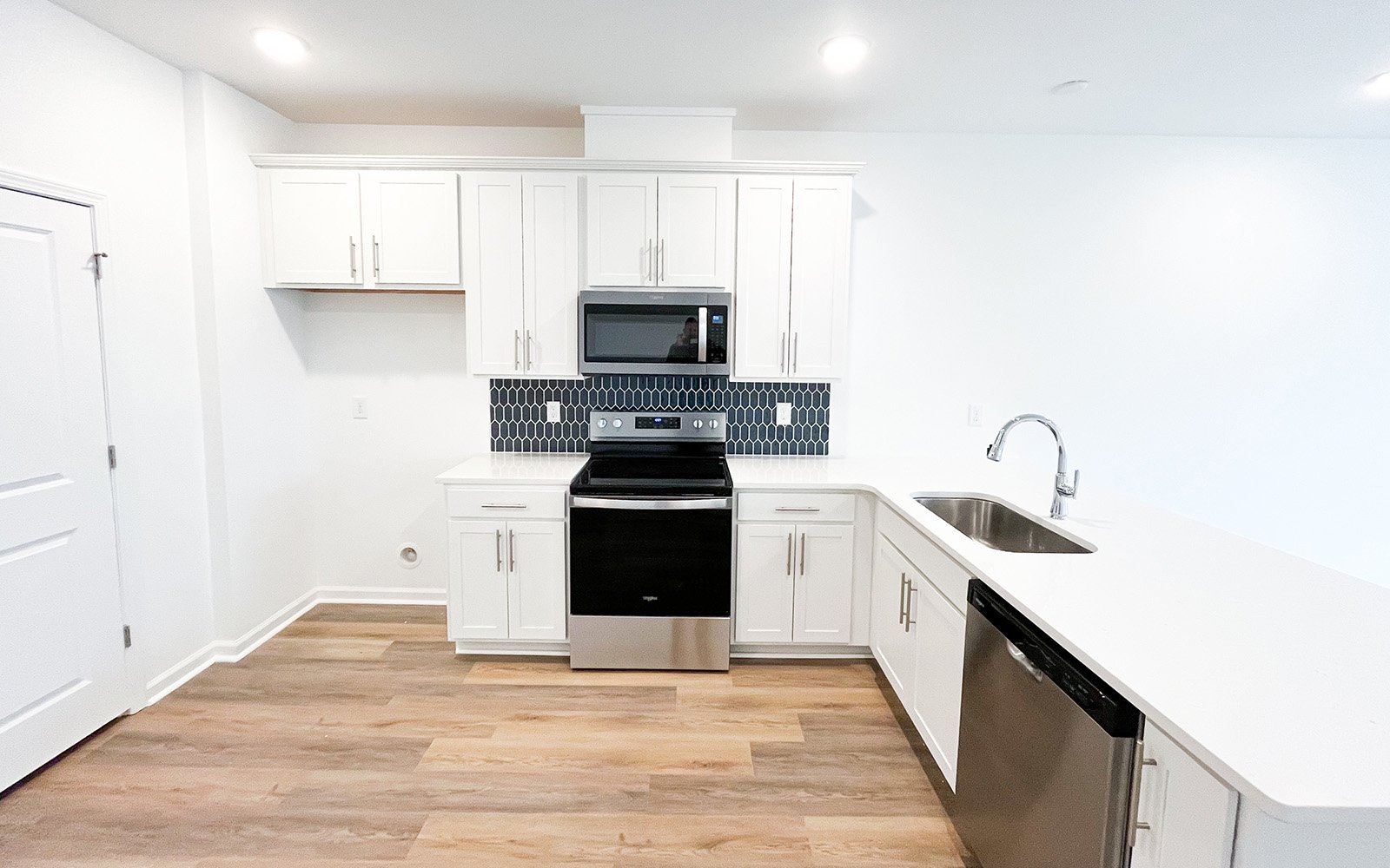The kitchen in the Morgan on homesite 2548 by Brookfield Residential at Wendell Falls.