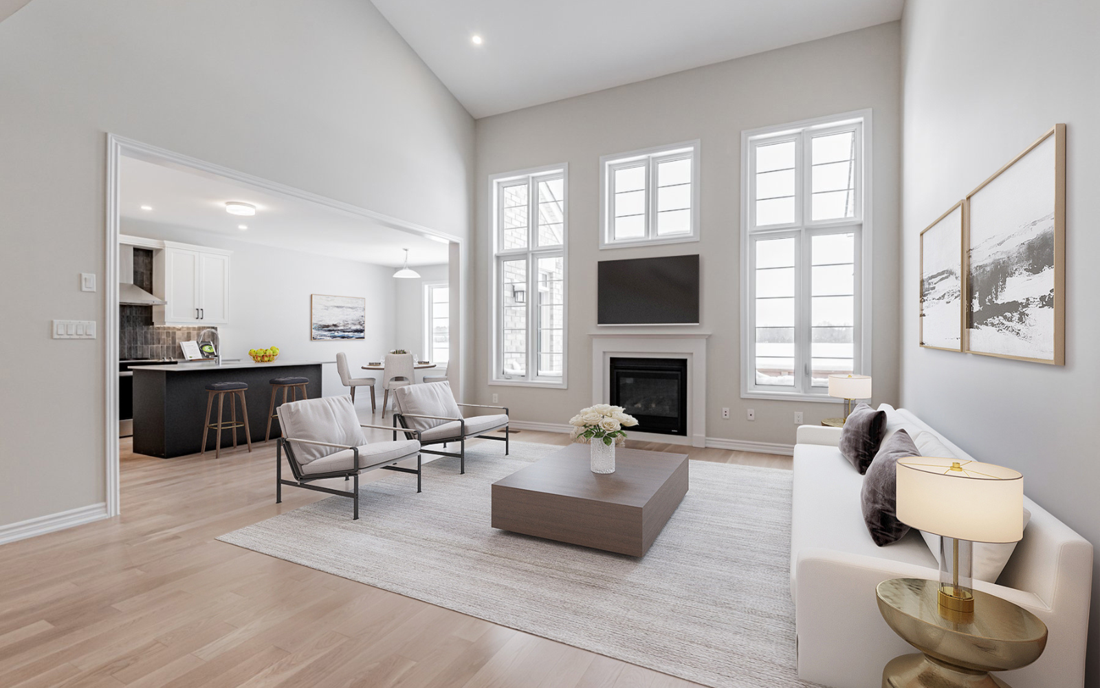 Virtually staged photo of the family room in Lot 4 at Heartland in Baxter, Ontario