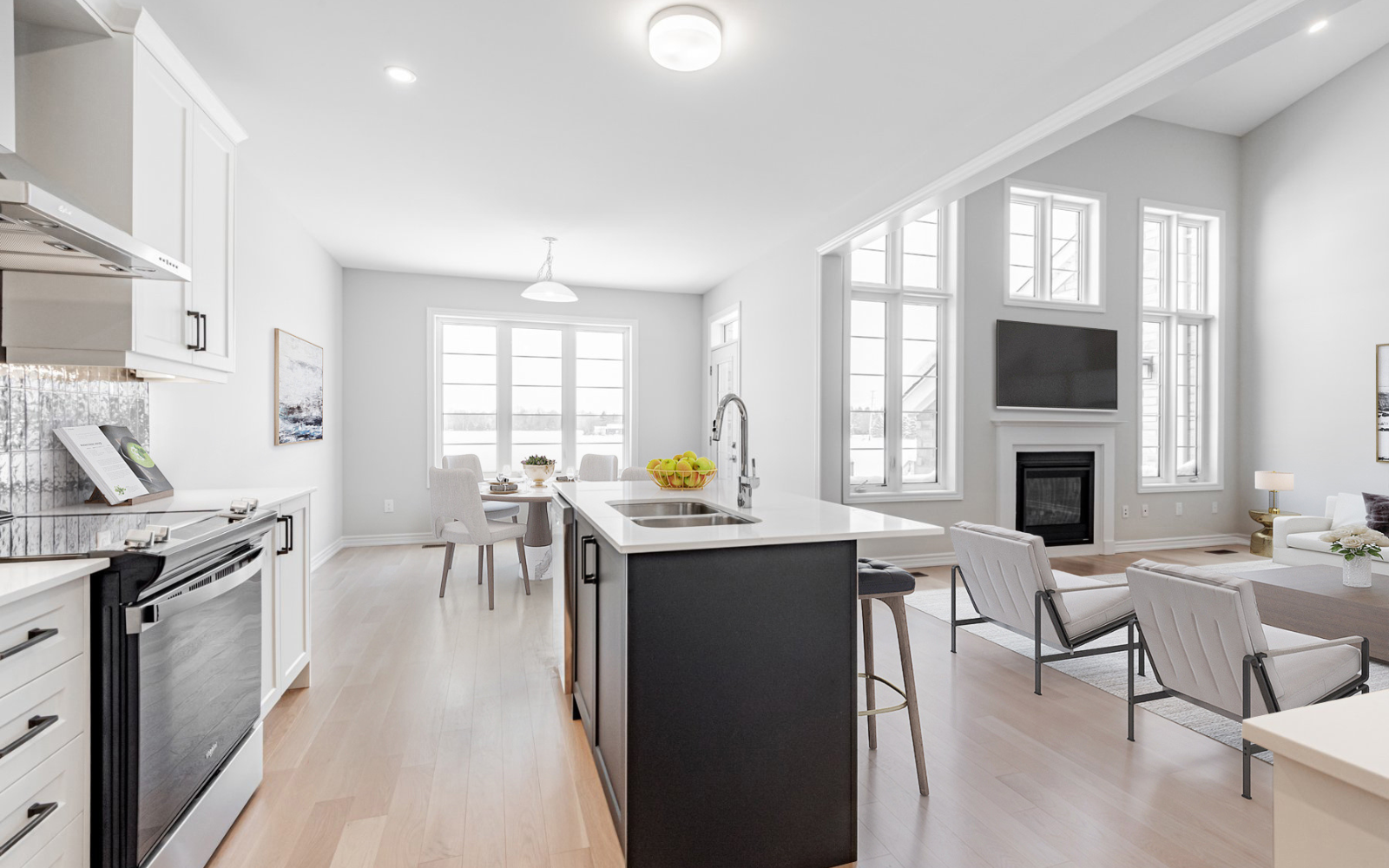 Virtually staged photo of the kitchen in Lot 4 at Heartland in Baxter, Ontario