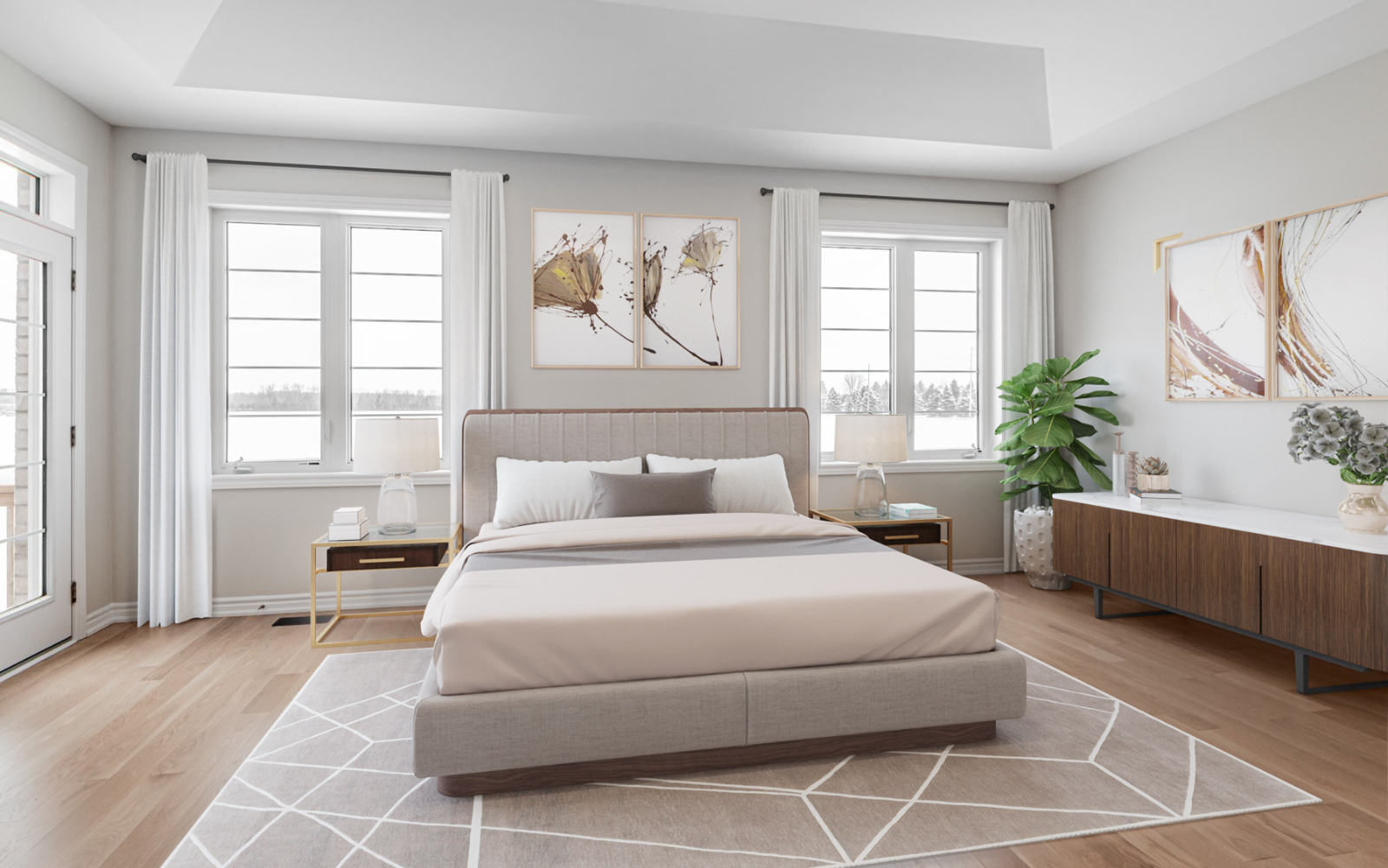 Virtually staged photo of the Primary Bedroom in Lot 4 at Heartland in Baxter, Ontario