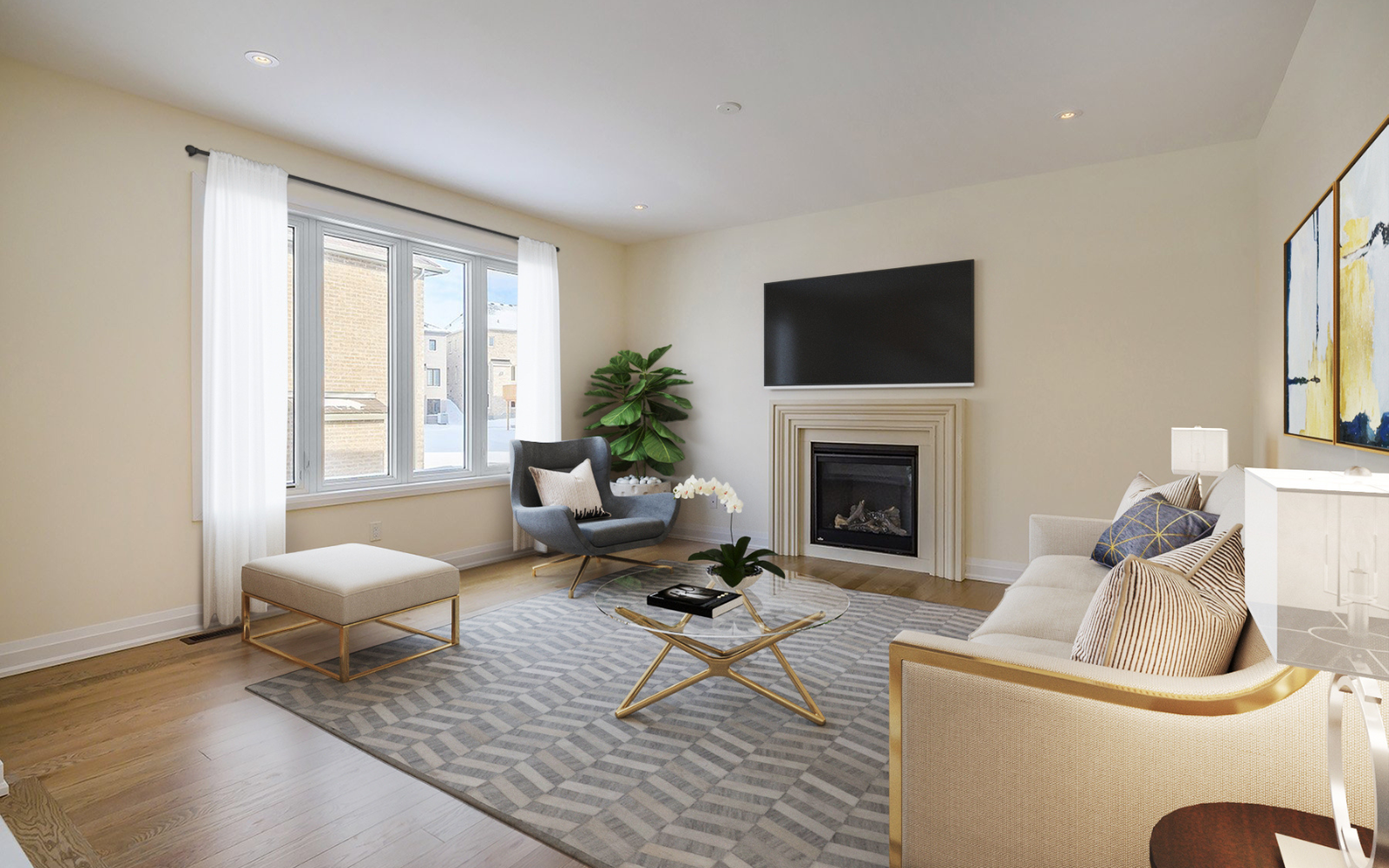 Virtually staged photo of the family room in Lot 159 at Midhurst Valley