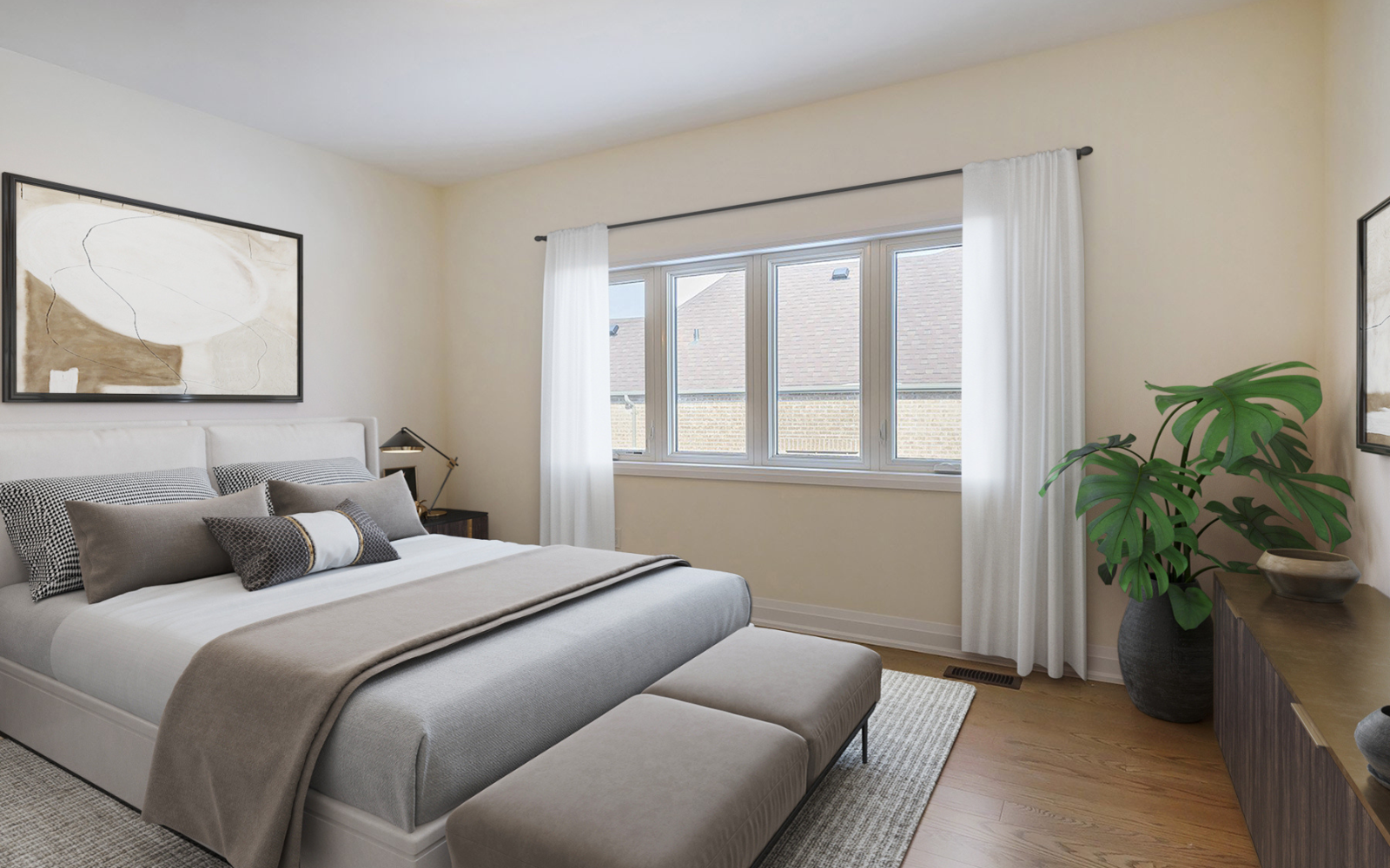 Virtually staged photo of the primary bedroom in Lot 159 at Midhurst Valley