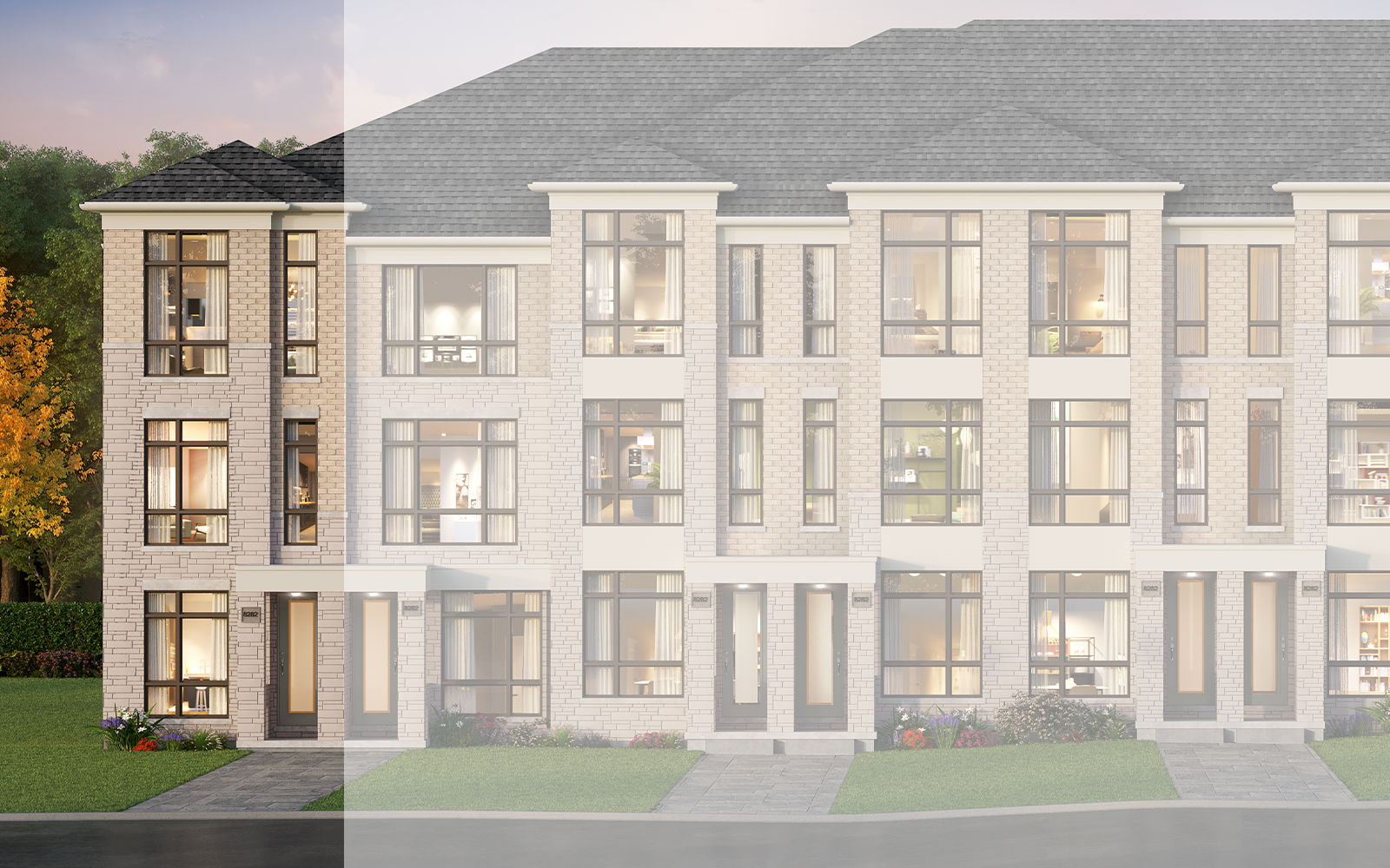 Exterior Rendering of the Claremont Corner Plan Style A1 at New Seaton in Pickering, Ontario.