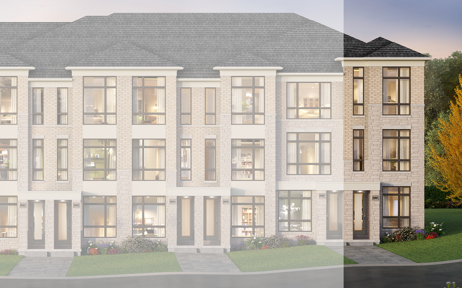 Exterior Rendering of the Claremont End Plan Style A1 at New Seaton in Pickering, Ontario.