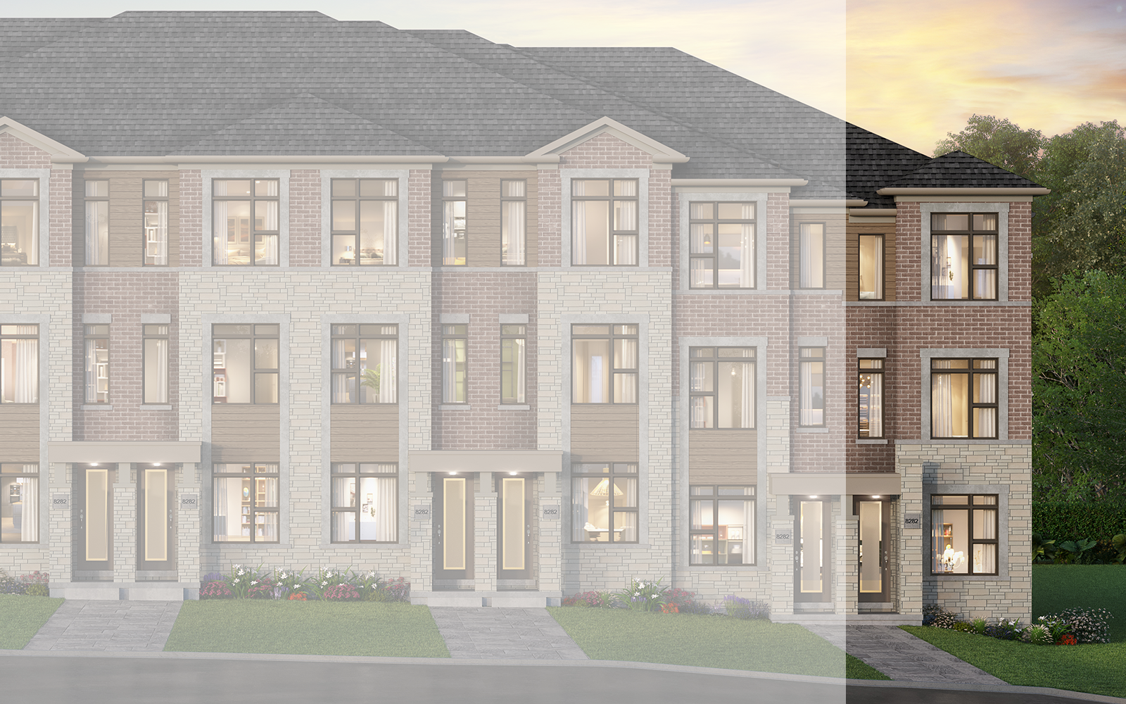 Exterior Rendering of the Claremont Corner Plan Style B1 at New Seaton in Pickering, Ontario.